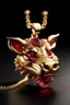 Placeholder: A pendant for a necklace, big Pumbaa from the lion king in gold with diamonds and big tusks with eyes made of ruby