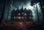 Placeholder: 3d rendered realistic scene surrealis horror mansion in the forest, cinematic, dramatic lighting