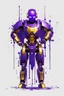 Placeholder: Human Like Cyborg, Royal purple and Gold, Combat Robot, Dangerous, Strong, Destroyed, Inside a Vat of Liquid