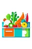 Placeholder: flat withe white background logo of merchandise container of vegetables and fruits
