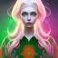 Placeholder: fantasy setting, woman, orange and white hair, green eyes, wavy hair