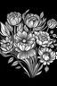 Placeholder: outline art for lutos flower bouquet coloring pages for kids 2 ages , black background, sketch style, full body, only use outline, clean line art