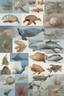 Placeholder: different variations of marine animals montage science book style