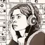 Placeholder: A. She looks lost in thought, her eyes fixed on a single spot on the wall as she listens intently to the low-quality recording on the tape player in front of her. The noise and distortion of the recording seem to match the turmoil in her mind, as she struggles to make sense of the confusing and conflicting ideas swirling around her. As the male vocal enters, the woman's eyes flicker u