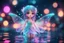 Placeholder: cute chibi holographic bioluminescent neon color water fairy, ethereal, cinematic postprocessing, bokeh, dof