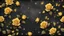 Placeholder: Hyper Realistic grungy multicolored small yellow roses border with fireflies background with rustic black jeans texture & vignette effect