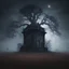 Placeholder: Hyper Realistic Haunted Dark observatory between a Field & dry old tree at heavy foggy night