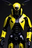 Placeholder: Yellow and black robotic beeman from the future with armor