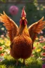 Placeholder: pixar style, volumetric summer garden environment and background, realistic painting of chicken with very big wings looking excited, volumetric lighting, dramatic lighting, detailed digital painting, extreme dense and fine fur, anime, ornate, colour-washed colors, elegant, small minutiae, tiny features, particulars, centered, smooth, sharp focus, renderman gofur render, 8k, uhd, detailed eyes, realistic shaded volumetric lighting, sunlight caustics, backlight, centered camera view