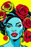 Placeholder: a black woman with roses on her hair cartoon pop art