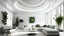 Placeholder: Modern white walled living room with a circular ceiling depicted in 3D লাল কালার নিল কালার