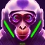 Placeholder: A beautiful portrait of a cyborg monkey purple neon color scheme, high key lighting, volumetric light high details psychedelic background