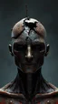 Placeholder: Busch painting style nightmare, a zoomed top view of a man his head is a broken rusted metallic skin texture in a 3d rendering full-height image of a grim and dark scene. Ensure the final images exhibit the utmost quality, encompassing 4K, 8K, and 64K resolutions, with 3D rendering that manifests in photorealistic, hyperrealistic, and highly detailed representations. Employ techniques such as HDR, UHD,