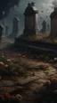 Placeholder: Bosch nightmares paining style Title:a grave yard brown stone written on it a dry dark color flowers 8k artistic photography, photorealistic concept art, soft natural volumetric cinematic perfect light, chiaroscuro, award-winning photograph, masterpiece, oil on canvas, Raphael, Caravaggio, Greg Rutkowski, people, beksinski, Giger