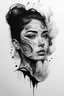 Placeholder: A realistic drawing in negative space black ink on white background of a beautiful girl with abstract face tattoos to enhance her face max enrist