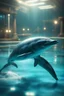 Placeholder: police dolphin in cyan pool in fallout 4 setting, bokeh, downlight, prize winning, depth of field, in the style of ivo caprino, backlight, aura