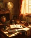 Placeholder: Very old stuff in a room, wide angle view, nostalgia, '50 style, artistic rendering