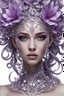 Placeholder: beautiful girl, beauty of a flower, gorgon, hyper-detailed face, diamonds, diamonds, rubies, girl, beautiful, realistic, professional photo, 4k, high resolution, high detail, close-up, octane rendering, body art, patterns, lavender color, white background , Silver wire wrap art elf fantasy, filigree, dark botanical, ultra detail, HDR