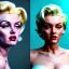 Placeholder: Realistic image portrait, waist up view, blonde woman, sweet Marylin Monroe face, pop style, shave hair, glow eyes, classic super hero dress, highly detailed, unreal engine 5, ray tracing, RTX, lumen lighting, ultra detail, volumetric lighting, 3d, finely drawn, high definition, high resolution.