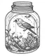 Placeholder: bird life in jar minimalistic, line art, background, vector, svg, coloring book page style, black outline on white background