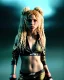 Placeholder: portrait, Shakira, blonde artist, angry, Realistic image, MMA robe, hoodie, mma gloves, fight pose, make-up make-up, gold line make-up, sweat, fog, goddess style, Neon colors, leds. Black background, photo studio, concept art, smooth, unreal engine 5, god lights, ray tracing, RTX, lumen lighting, ultra detail, volumetric lighting, 3d, finely drawn, high definition, 4k.