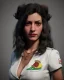 Placeholder: Portrait, spanish waitress woman with monster muppet mask that covers her entire head, retro style, Sesame Street style, black, smooth, unreal engine 5, god lights, ray tracing, RTX, lumen lighting, ultra detail, volumetric lighting, 3d.