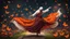 Placeholder: Hyper Realistic Sufi Whirling with Orange & Maroon painted cloth Islamic Sufi Rustic Grungy in a beautiful flower garden at dark night with butterflies, fireflies, water-fountain & starts on sky