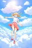 Placeholder: Girl falls from the sky among the clouds. Anime style