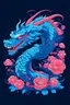 Placeholder: Vector design of blue young dragon with pink flowers and chinese elements