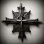 Placeholder: equal-armed cross, also referred to as the square cross, metallic, with spikes, gothic, darkness