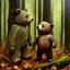 Placeholder: a little bear is dancing in the wood, healthy bear, sound eys, two healthy legs, two healthy feet, two healthy arms, two healthy hands, two healthy ears, naturalistic, realistic, style Michael Bond