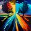 Placeholder: two roads diverged , art, oil colors, bright