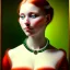 Placeholder: oil Portrait of a redhead beautiful busty voluptous adult woman with emeralds necklace with big Green sad eyes looking to viewer by GRANT WOOD Ingres 8k