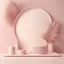 Placeholder: 3d render mockup podium stand table shelf. Purple pink beige nude white abstract background. Palm tree leaf shadow. Nature. Light pale pastel. Design beauty product cosmetics. Wall stage room studio.