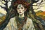 Placeholder: Egon Schiele, Abraham Rattner , Oskar Kokoschka style abstract expressionist, full color, full body epic fantasy comic book illustration of a young pagan druid priestess in an ancient ritual grove, asymmetric harmony, intricately detailed, highly detailed facial features, ethereal, elemental, otherworldly, the smell of the ancient essence of eternity, boldly inked in vibrant natural color