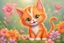 Placeholder: a fluffy orange kitten makes friends with a cute gray mouse on Valentine's day, happy vibe studio lighting fantastic view colourful very cute Lisa Frank richard scarry