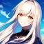 Placeholder: Clear focus, 8k, high quality, detailed, beautiful lighting, vibrant colors, white long hair, vibrant golden eyes, girl, angry, smile, in mid sky, sky background