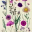 Placeholder: delicate arrangement of pressed flowers, beautiful composition, aesthetic layout, wildflowers, fine lineart, botanical illustration