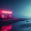 Placeholder: eine tankstelle inmitten auf dem meer, digital part,centered, detailed, 8k, shining, heaven, dampf, cyberpunk art, neon lights, neon signs, night, stars, stadion lichter