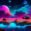 Placeholder: image of a surreal, otherworldly landscape with floating islands, bioluminescent plants, and a sky filled with multiple moons and vivid colors."pool."pool."nightlife."clouds."overhead."and pink."