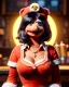 Placeholder: waitress woman with muppet mask that covers her entire head, retro style, Sesame Street style, smooth, unreal engine 5, god lights, ray tracing, RTX, lumen lighting, ultra detail, volumetric lighting, 3d.