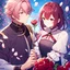 Placeholder: In anime, a maroon-haired male character with a rose flower is in sakura.