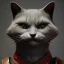 Placeholder: Character design, anthropomorphic cat dressed as a Shaolin, dark, evil, furious, epic, intricate details, finely detailed armor, silver, golden