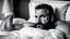 Placeholder: portrait photography of a serious 49 years old burly sicilian redneck, relaxing lying down over the bed in underwear, head on the pillow, emotive eyes, manly hairy chest, bulge, into a dark modest and intimate hotel, midnight, photographic, Canon EOS, 35mm lens, dim top lights, 8K lateral view , ambient occlusion , dim light