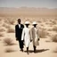 Placeholder: modern minimal photo ,In the style of William Klein, extremely thin and malnourished black African people wearing white collar dress in an arid desert landscape, color photography captured in the style of dslr camera. --ar 62:85 --v 6. 0