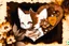 Placeholder: good night picture in ochre, double exposure, merged layers, burned burlap, cute chibi anime cat, beautiful surrealistic composition, melting watercolor and black ink on wet paper in sunshine, flowers, heart and love, ethereal, cinematic postprocessing