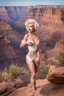 Placeholder: And there it is, a fantastical realm where Marilyn Monroe, transformed into a cowgirl, takes center stage. She stands with a blend of sensuality and strength, her radiant beauty accentuated by the boldness of her bikini. But what surrounds her? The Grand Canyon. This is a realm where the natural wonders of the world merge with the fantastical. The majestic cliffs rise high, their vibrant colors painting a breathtaking backdrop against the clear blue sky. Marilyn Monroe, the iconic cowgirl, remai