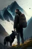 Placeholder: Escape to the mountains, Guy and black dog