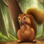 Placeholder: Fantasy image,wooded background, Giant squirrel,attacking a person,d&d