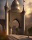 Placeholder: A gothic_arab gate with a view of an old Arab city